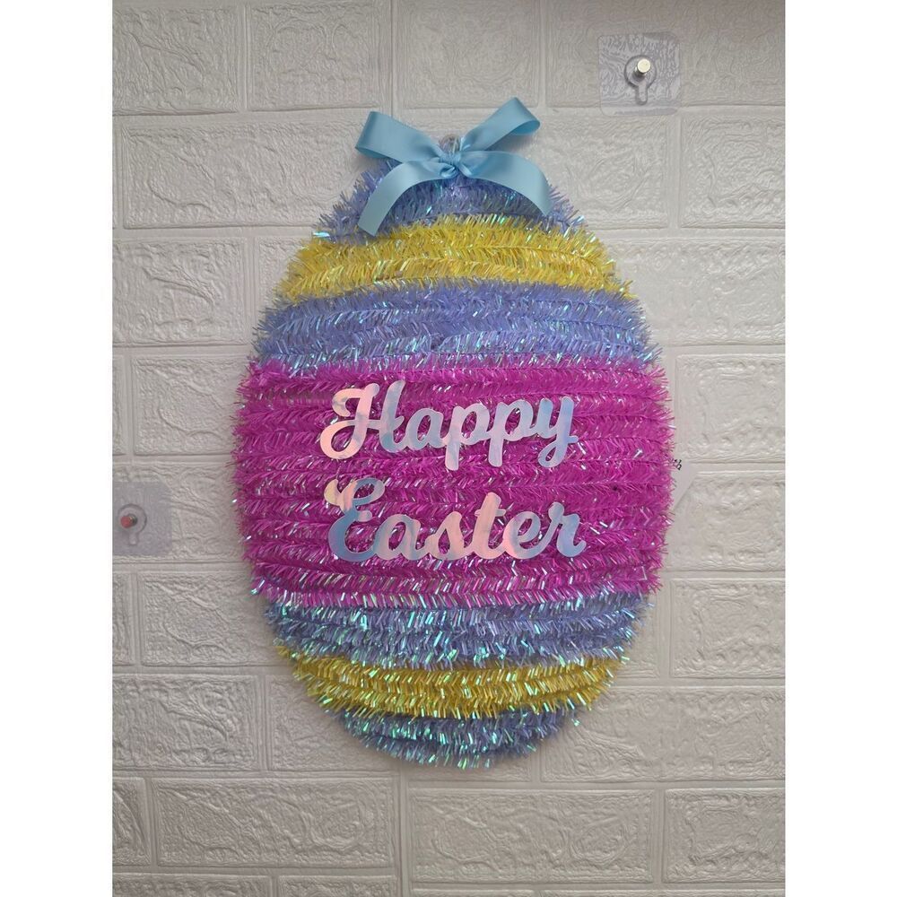 Happy Easter Egg Tinsel Wall Decor Multicolor 18" Easter by Way To Celebrate New